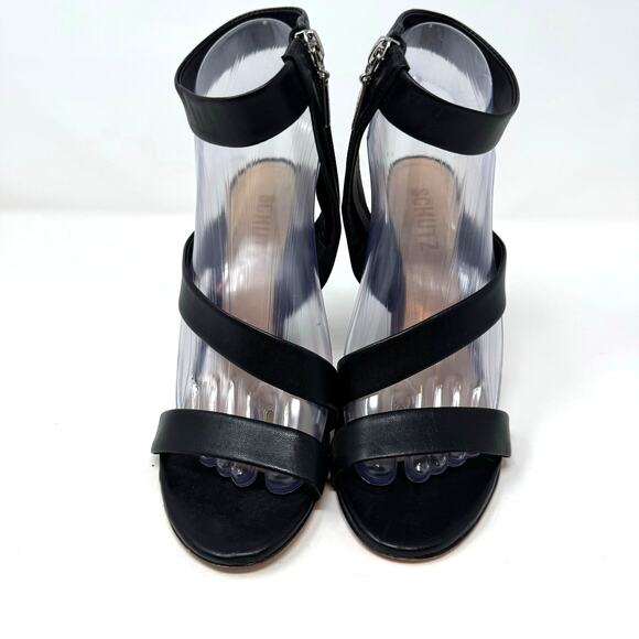 SCHUTZ Lauanne Heels Shoes 7 Black Leather Ankle Strap Brazil Dark Romantic Goth - Picture 3 of 12